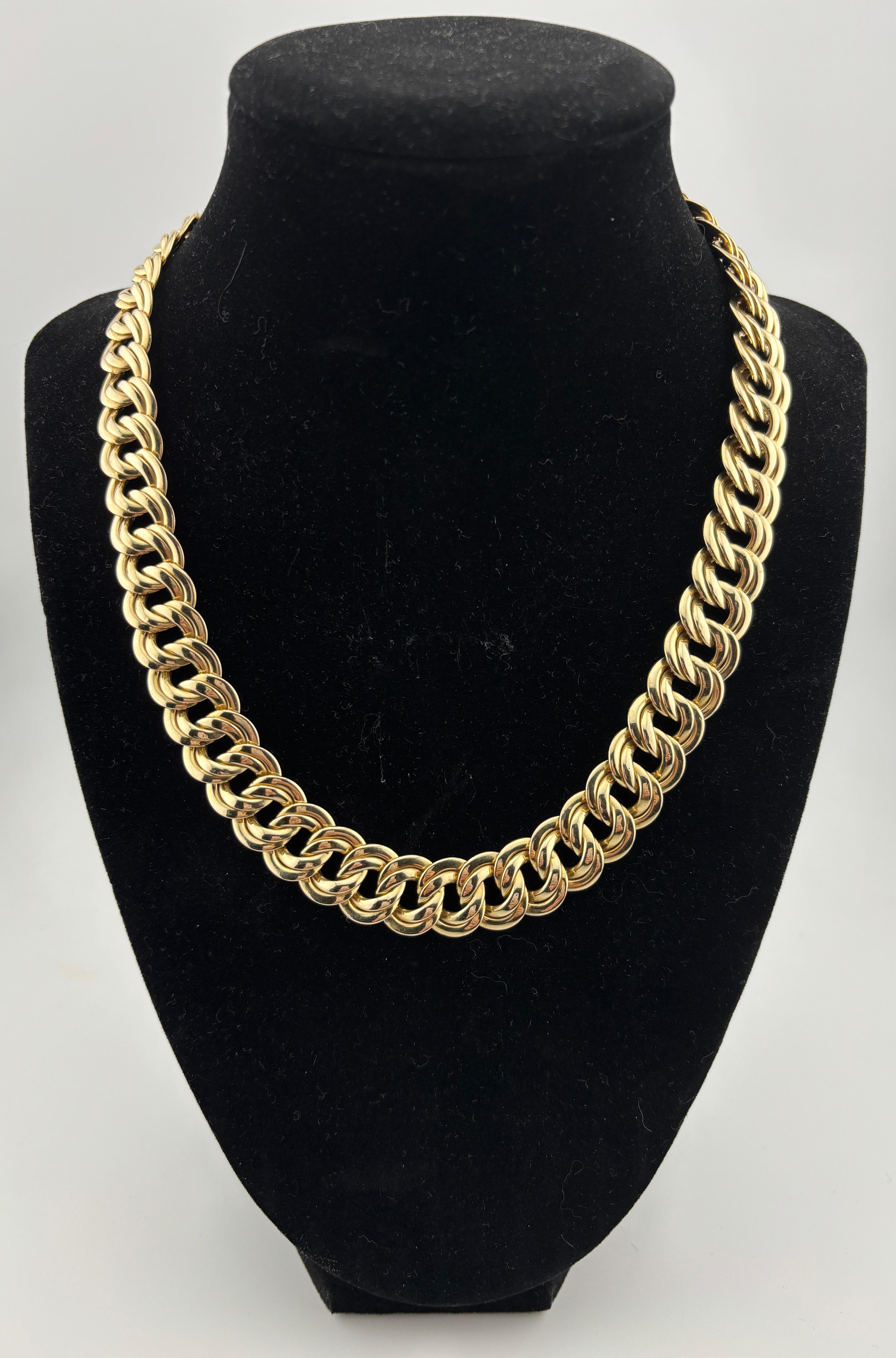 Vintage 14k Yellow Gold Italian Double Curb Link Necklace For Sale 3