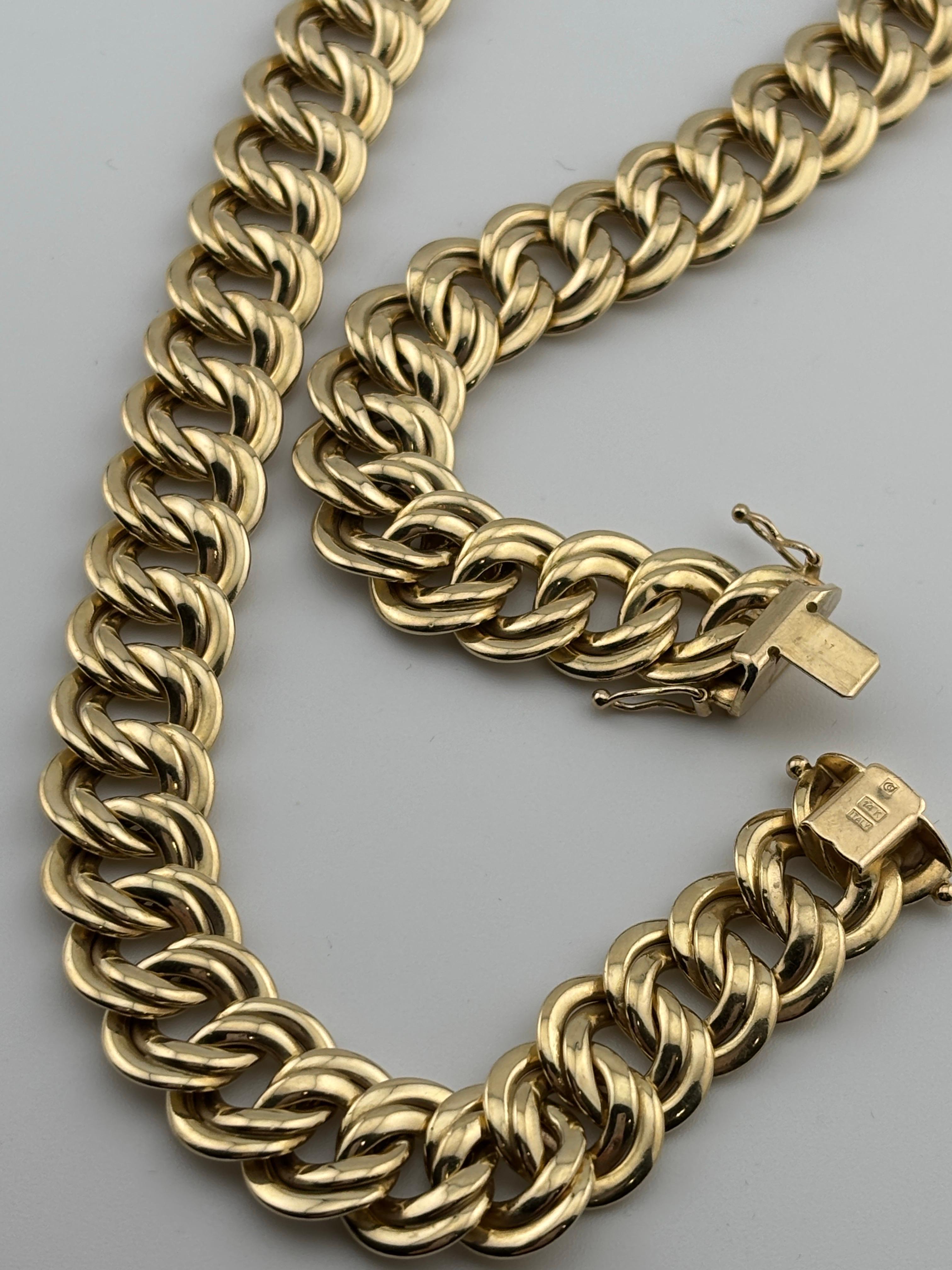 Vintage 14k Yellow Gold Italian Double Curb Link Necklace For Sale 4