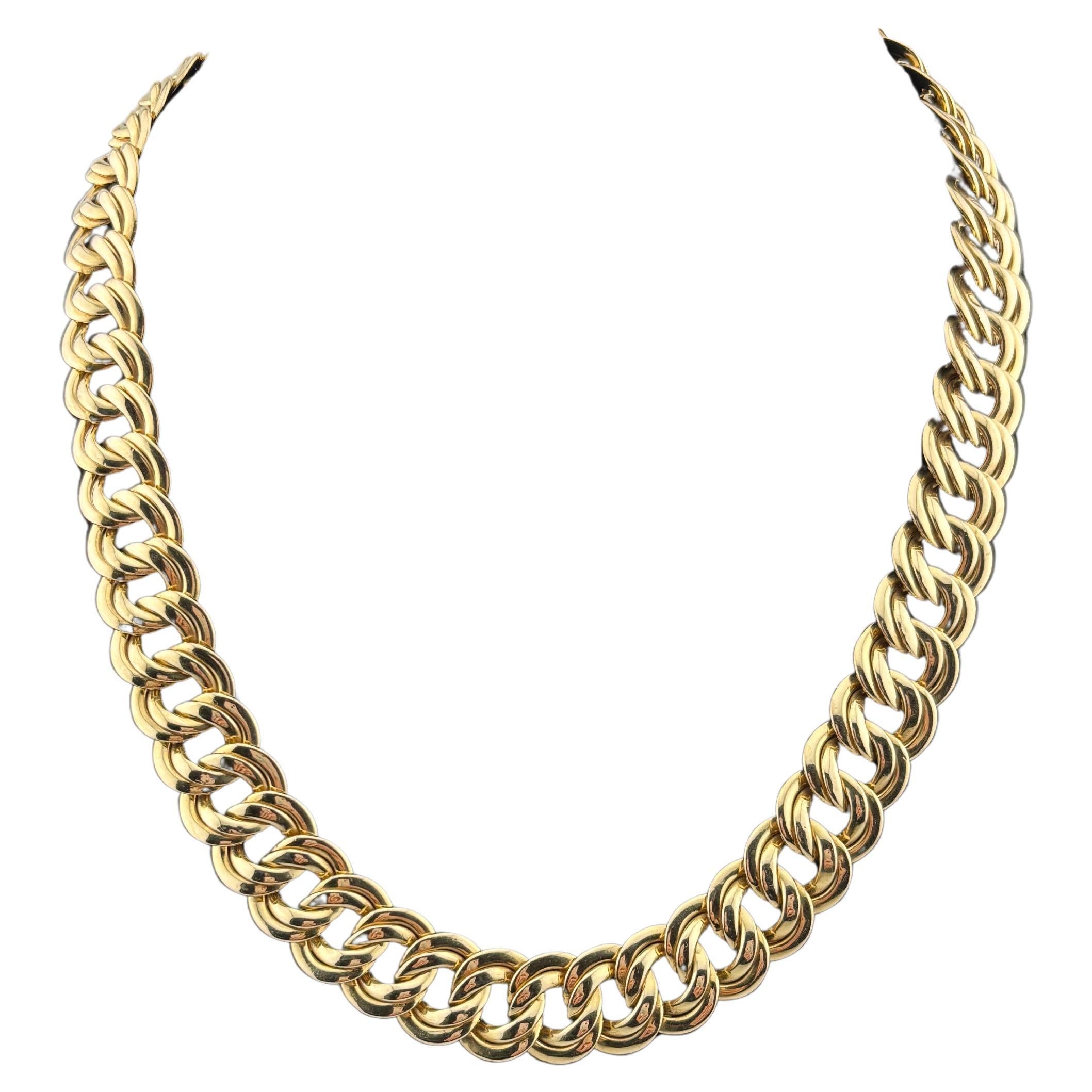 Vintage 14k Yellow Gold Italian Double Curb Link Necklace For Sale
