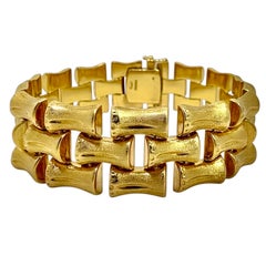 Vintage 14K Yellow Gold Italian Three Row Bamboo Link Bracelet, 3/4 Inch Wide