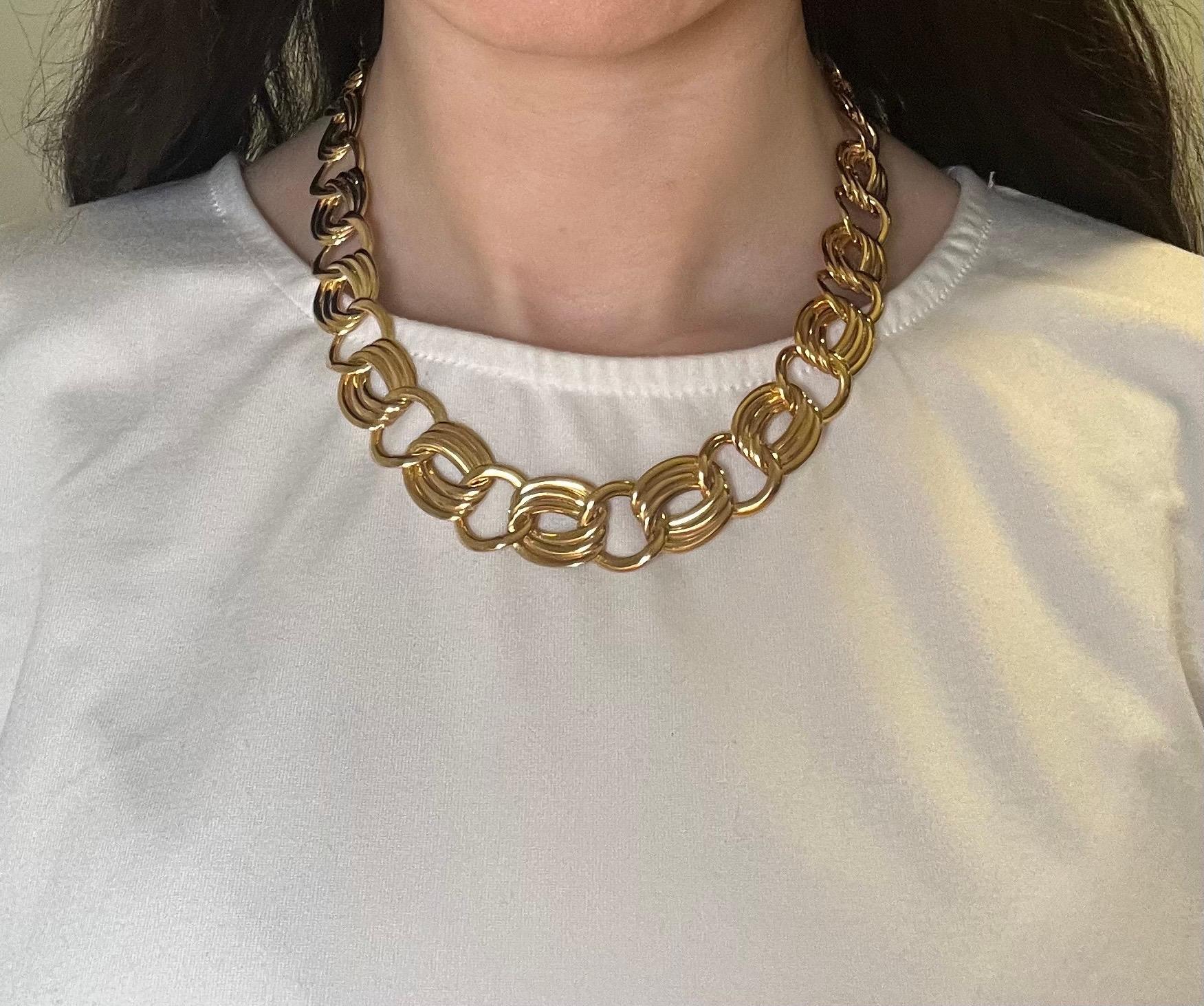 Vintage 14k Yellow Gold Italian Wide Open Cable Link Necklace  In Good Condition For Sale In Boston, MA