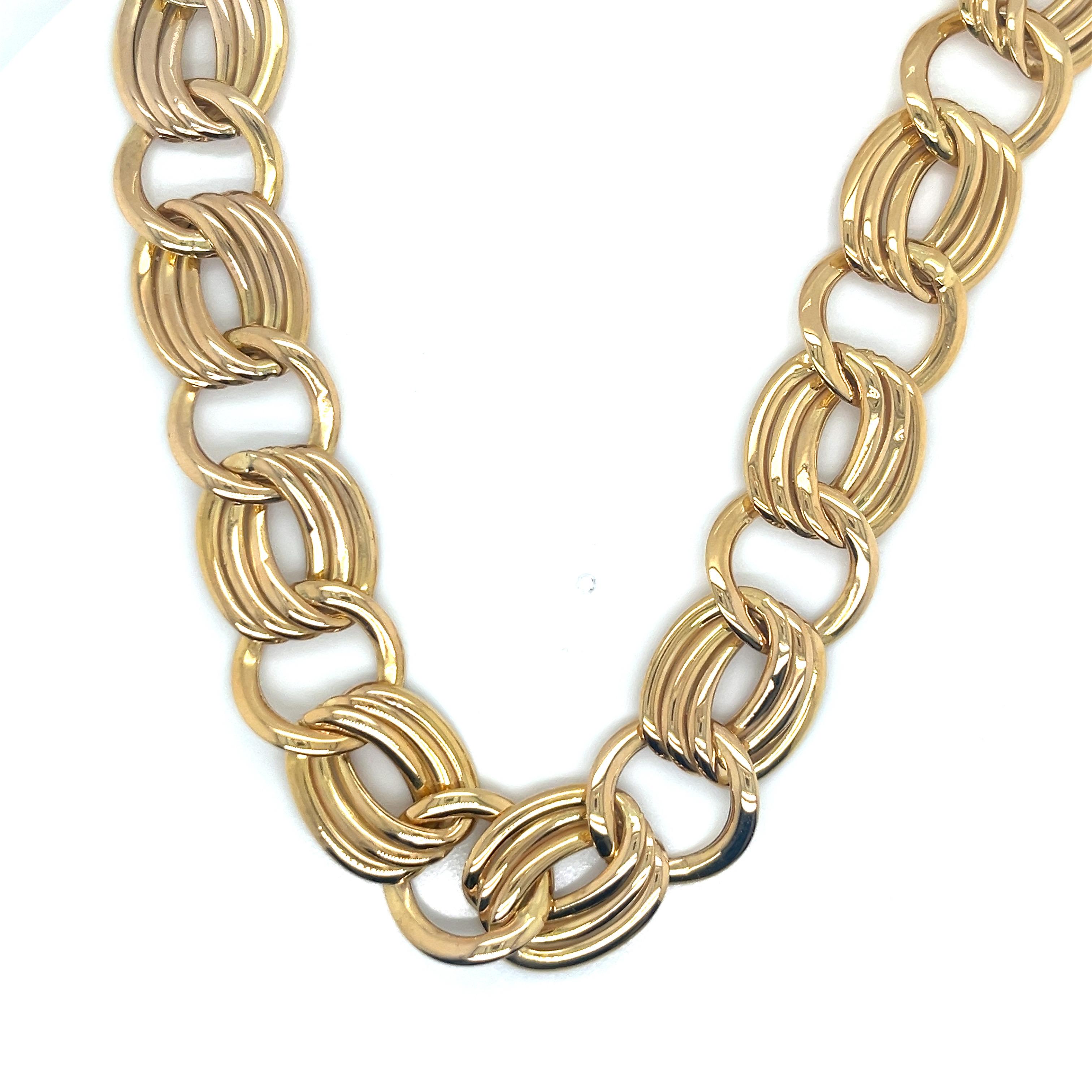 Women's Vintage 14k Yellow Gold Italian Wide Open Cable Link Necklace  For Sale