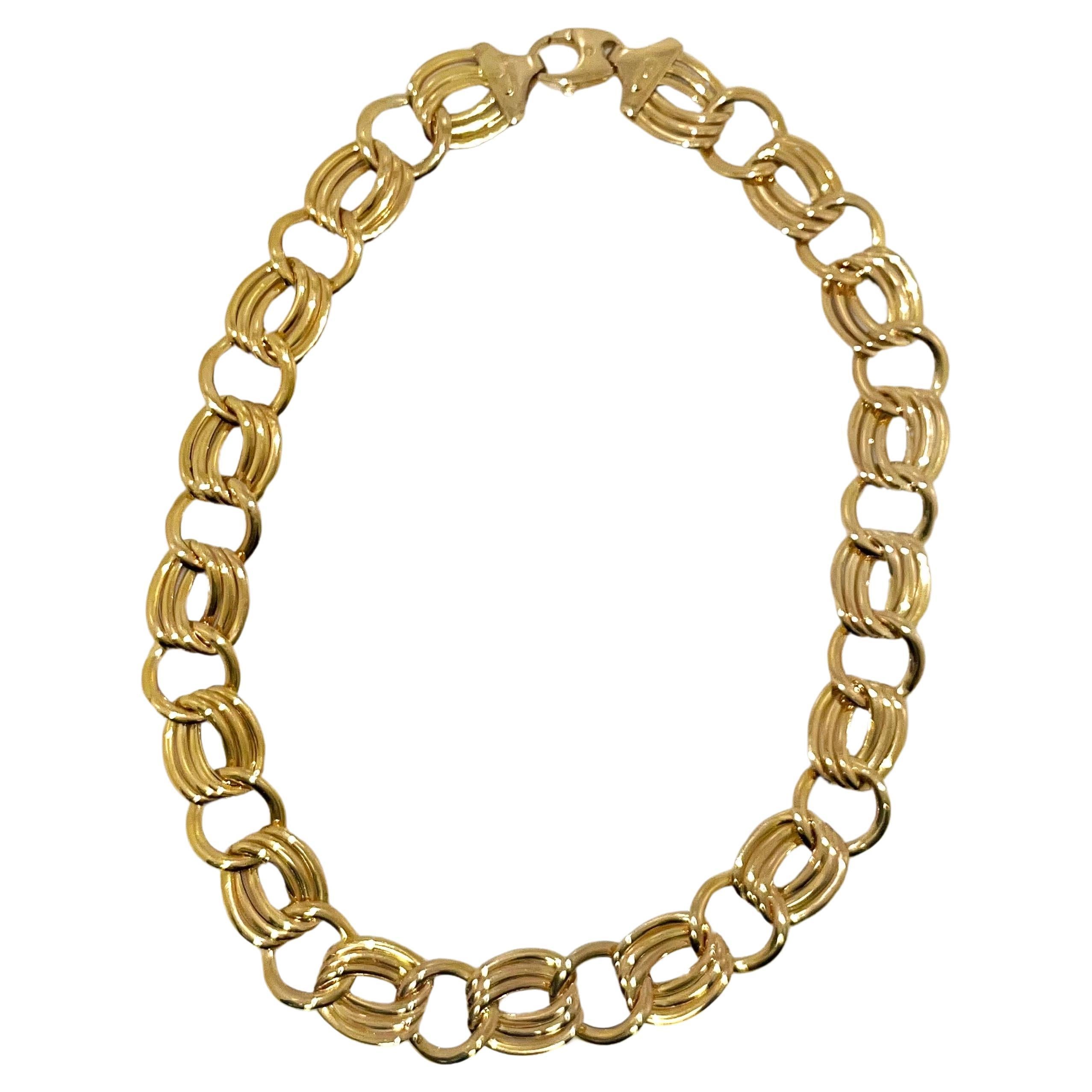Vintage 14k Yellow Gold Italian Wide Open Cable Link Necklace  For Sale