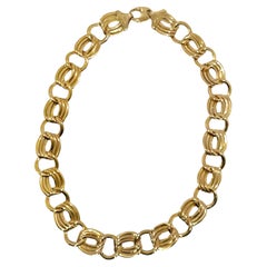 Retro 14k Yellow Gold Italian Wide Open Cable Link Necklace 