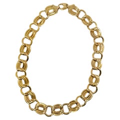 Vintage 14k Yellow Gold Italian Wide Open Cable Link Necklace