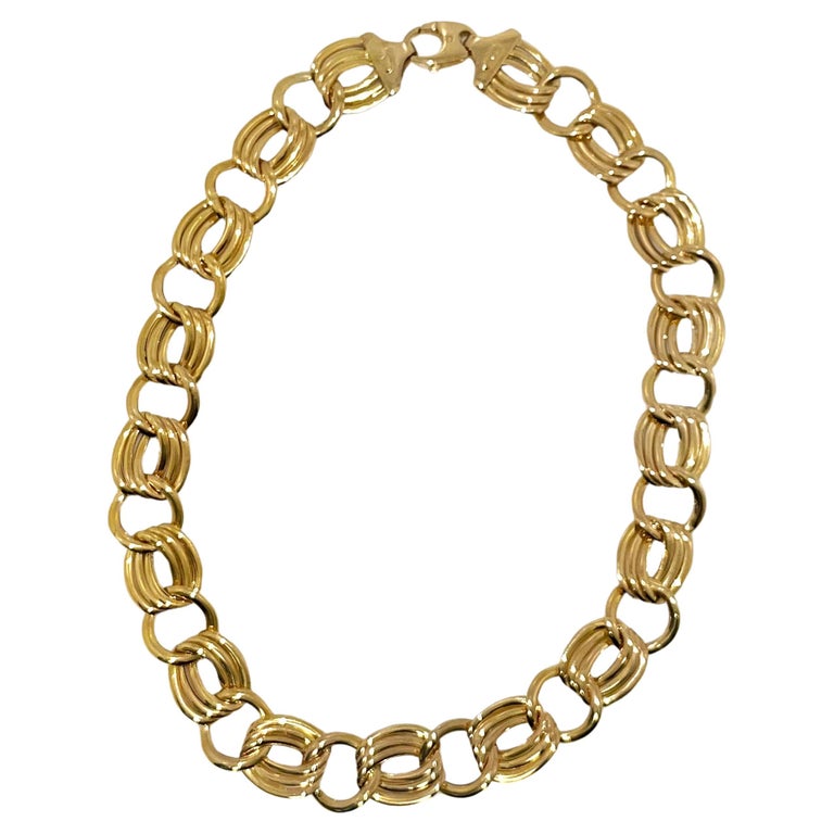 Vintage 14k Yellow Gold Italian Wide Open Cable Link Necklace For