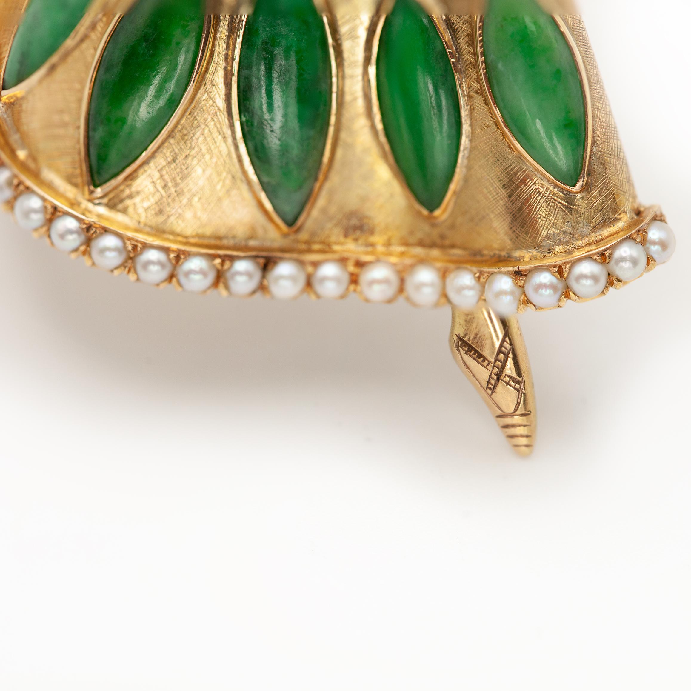 Broche bailarina vintage de oro amarillo de 14 quilates con jade y perlas en venta 6