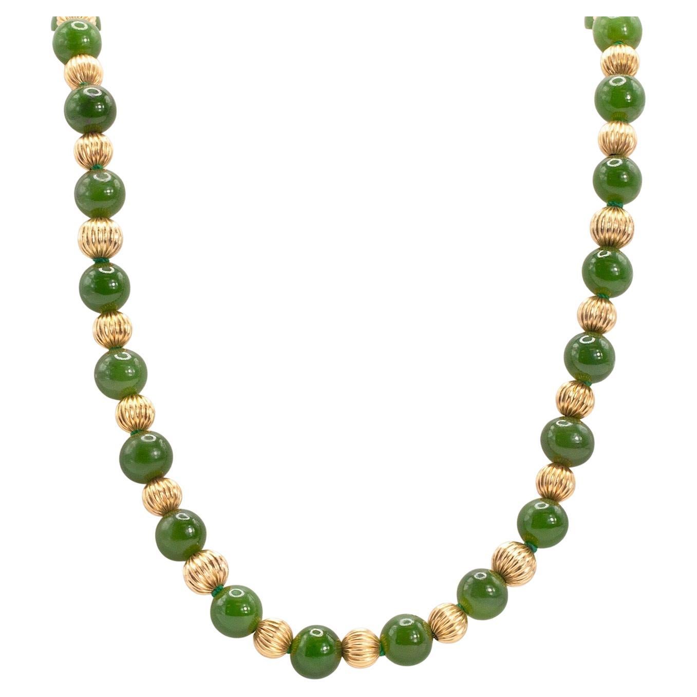Vintage 14k Yellow Gold Jade Beaded Necklace