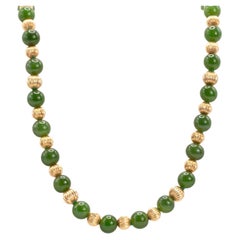 Vintage 14k Yellow Gold Jade Beaded Necklace