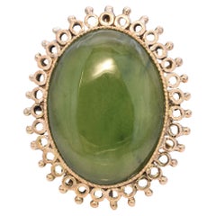 Cocktail-Ring aus 14 Karat Gelbgold mit Jade-Cabochon