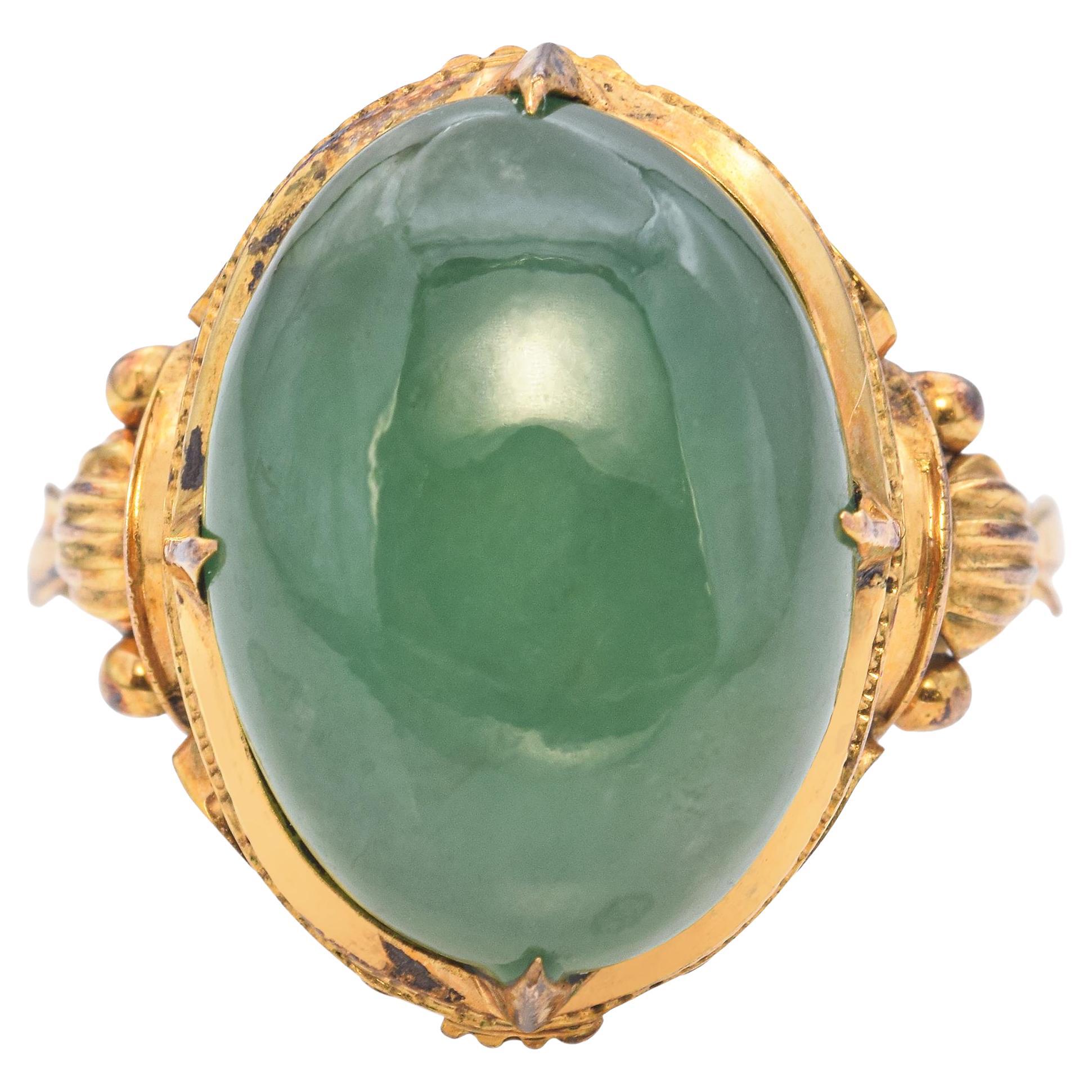 Vintage 14k Yellow Gold Jade Cabochon Ring