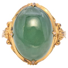 14 Karat Gelbgold Jade Cabochon-Ring mit Cabochon