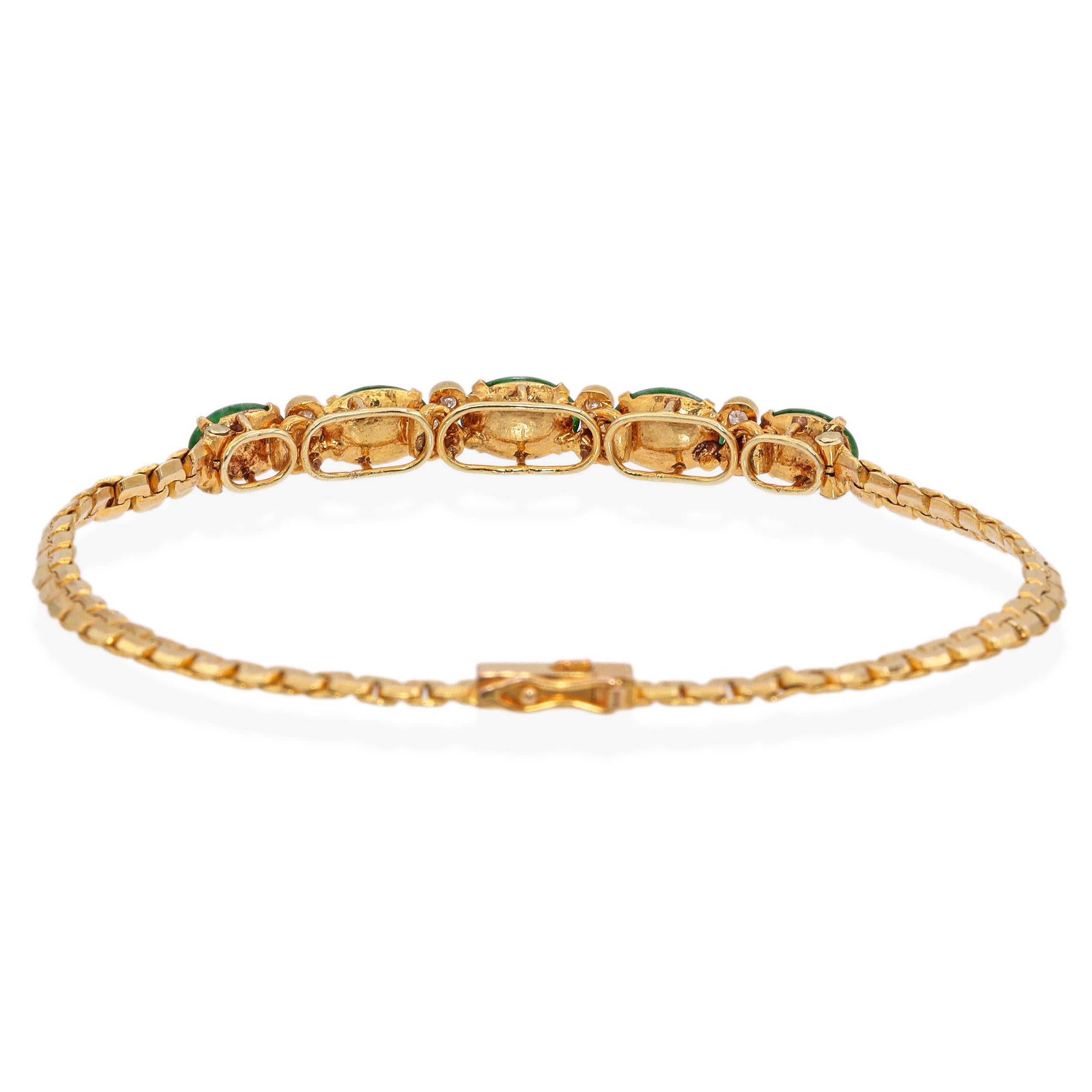 Bracelet vintage en or jaune 14k Jade et diamant Bon état - En vente à New York, NY