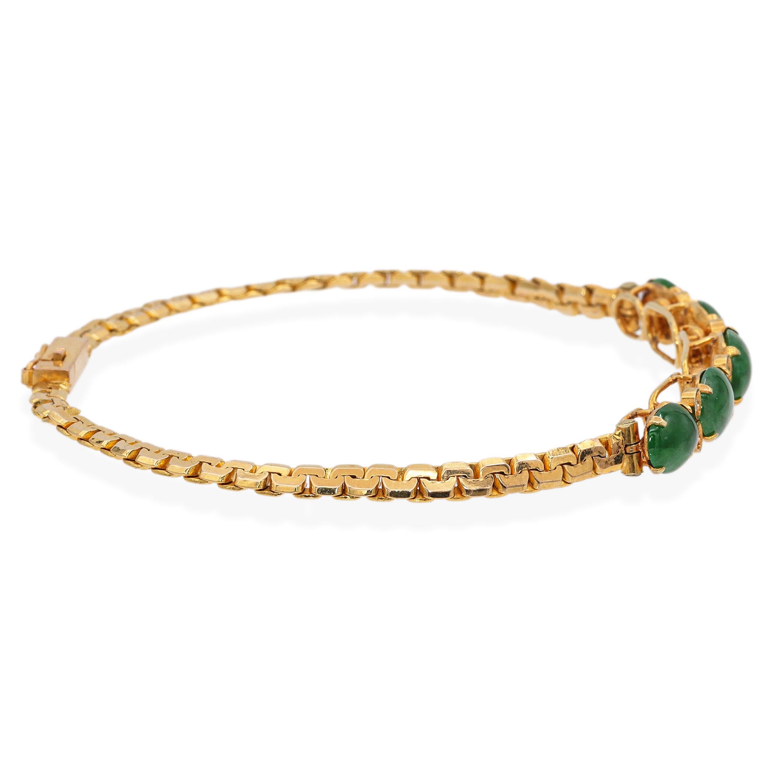 Bracelet vintage en or jaune 14k Jade et diamant Pour femmes en vente