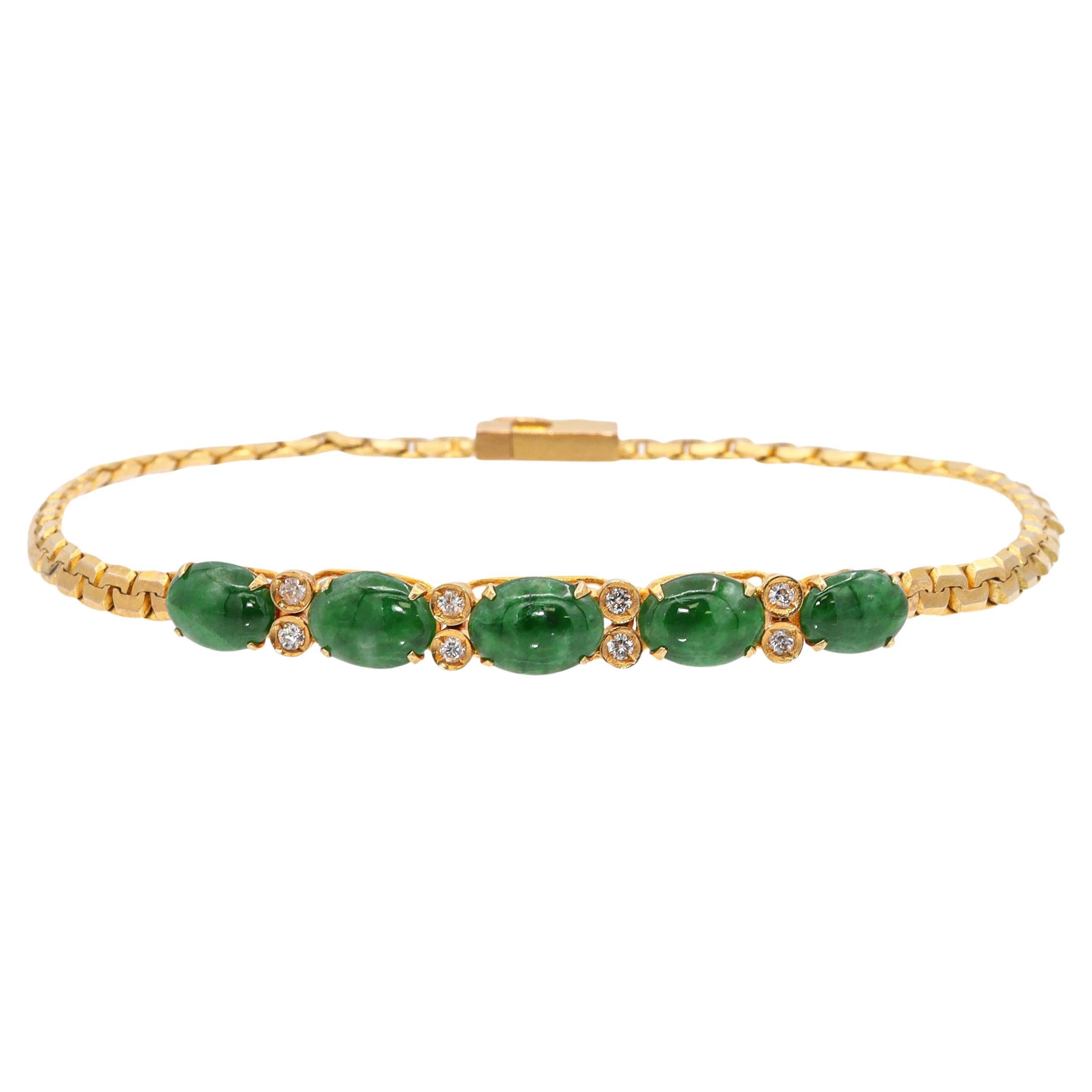 Bracelet vintage en or jaune 14k Jade et diamant