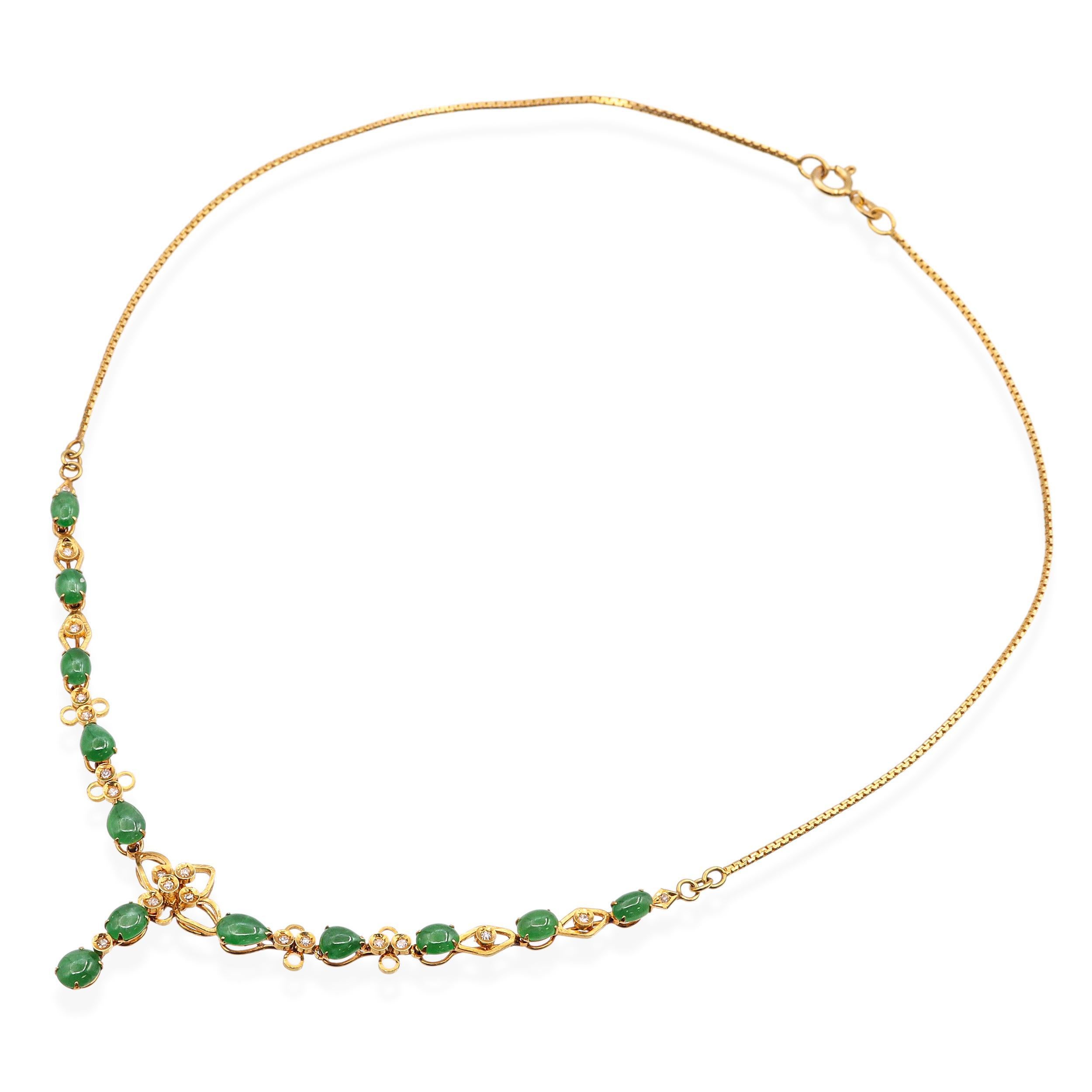 Collana vintage in oro giallo 14k con giada e diamanti In condizioni buone in vendita a New York, NY