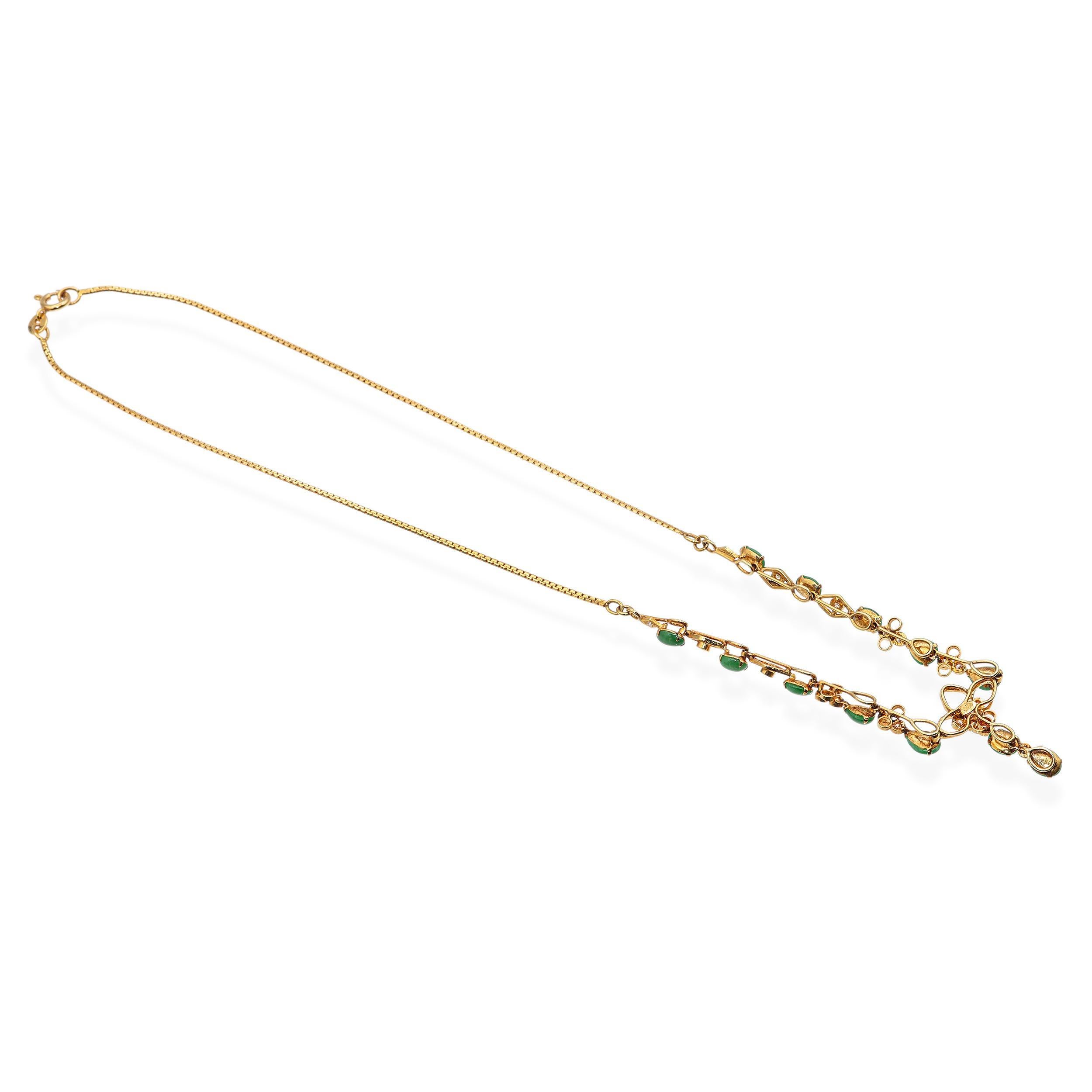 Donna Collana vintage in oro giallo 14k con giada e diamanti in vendita