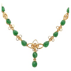 Vintage 14k Gelbgold Jade & Diamant Halskette