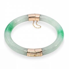 Bracciale a cerniera di giada d'epoca in oro giallo 14k