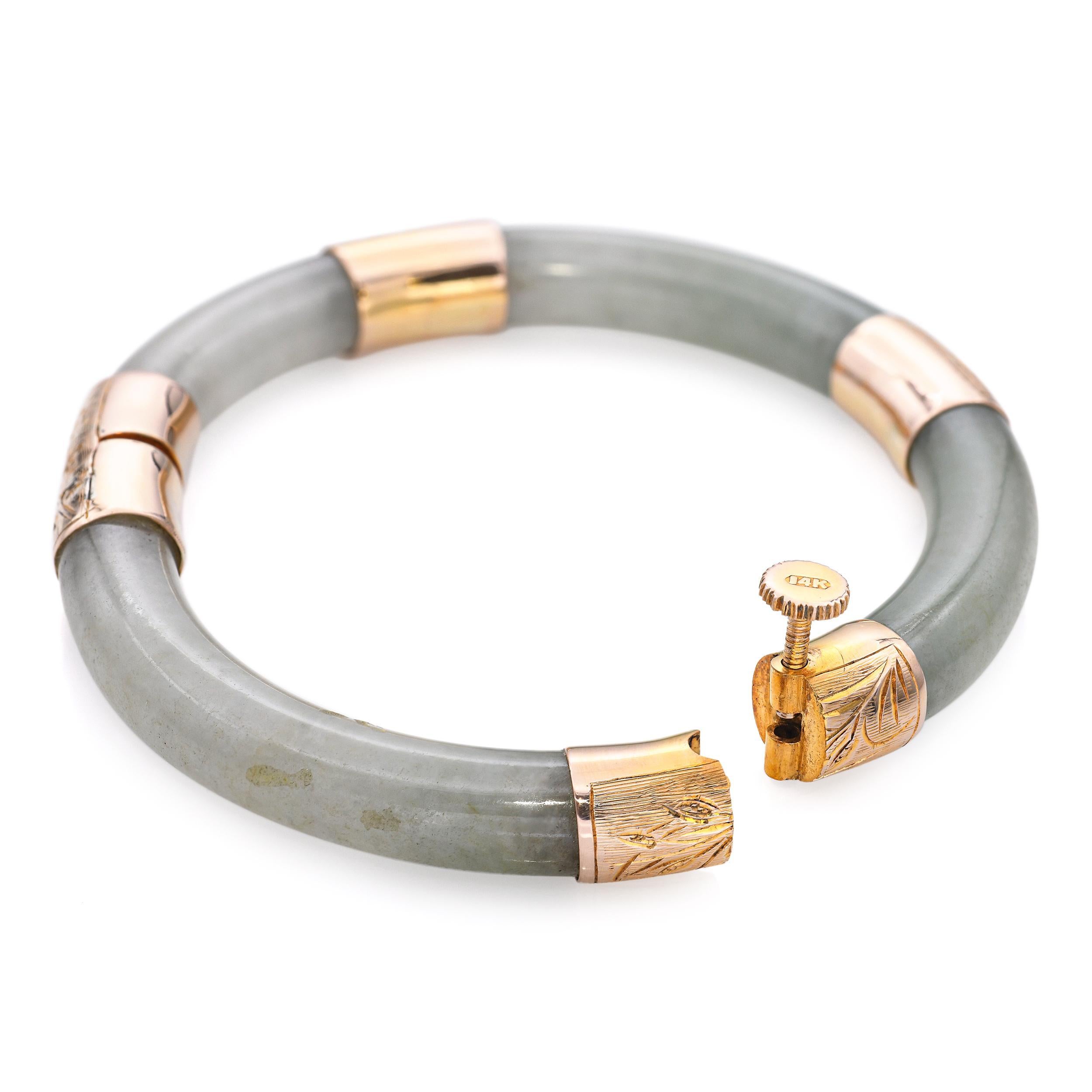 Bracciale a cerniera di giada d'epoca in oro giallo 14k In condizioni buone in vendita a New York, NY