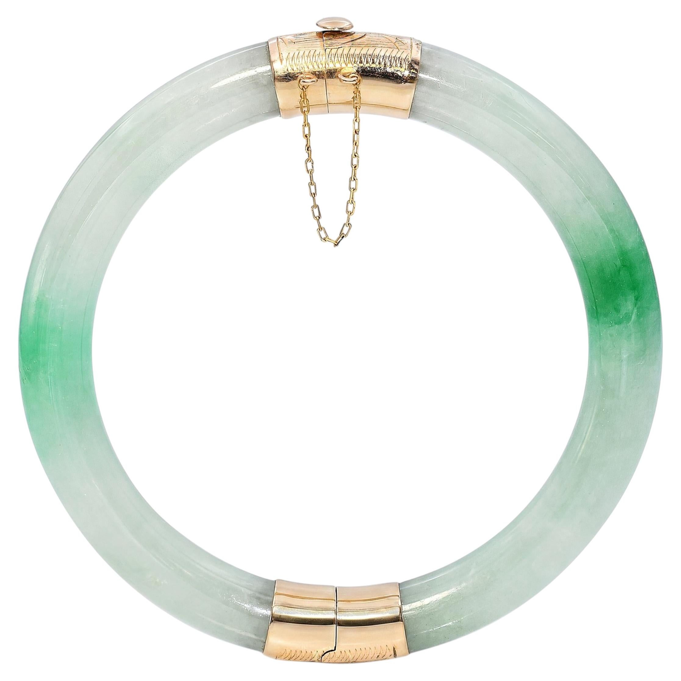 Bracciale a cerniera di giada d'epoca in oro giallo 14k