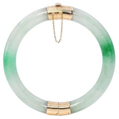 Bracciale a cerniera di giada d'epoca in oro giallo 14k