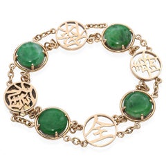 Vintage 14k Yellow Gold Jade Link Bracelet