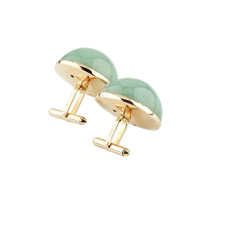 Men's Vintage 14k Yellow Gold Jade 'Over 100 Carat' Cabochon Cufflinks For Sale