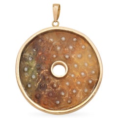 Vintage 14k Yellow Gold Jade Tiger Pendant