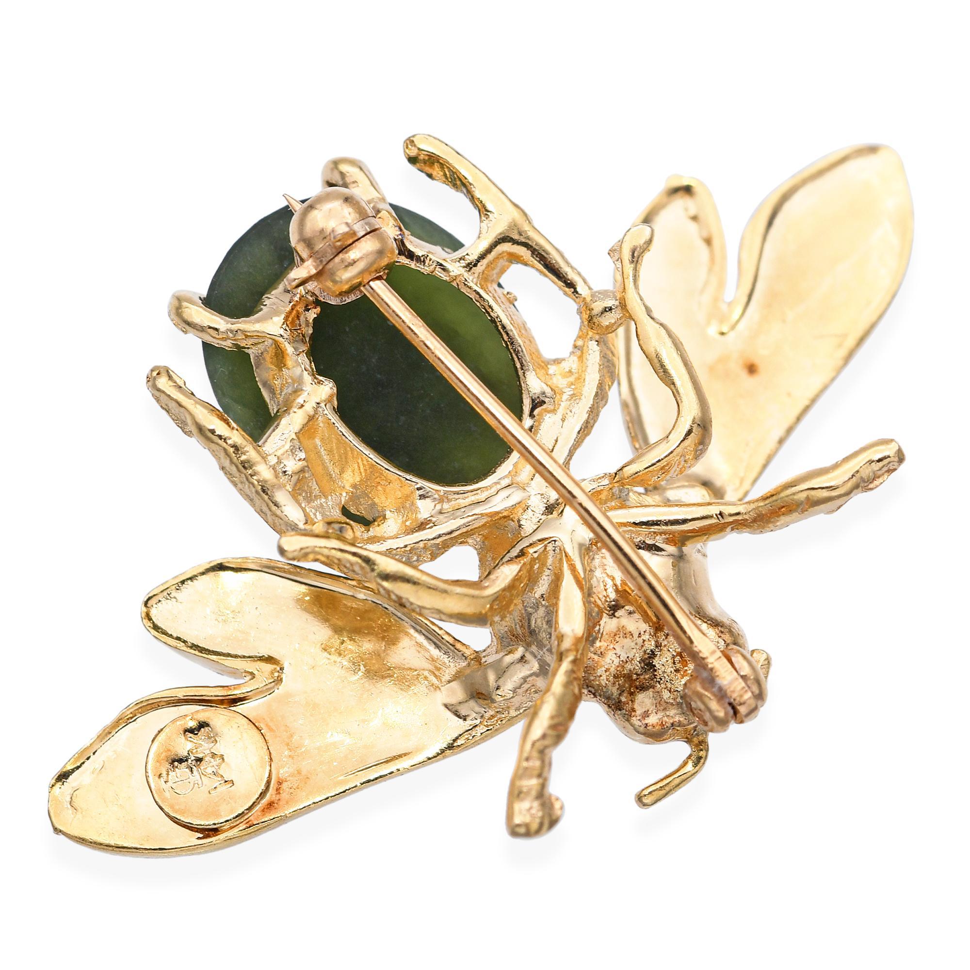 Women's Vintage 14k Yellow Gold Jadeite Bumblebee Brooch For Sale