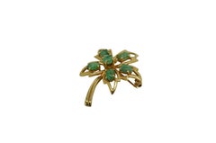Vintage 14K Yellow Gold & Jadeite Floral Leaf Brooch Pin Flower 5.2G