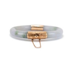 Vintage 14K Yellow Gold Jadeite Hinged Bangle Bracelet