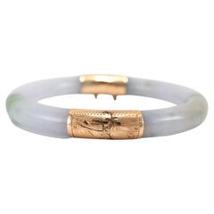 Vintage 14K Yellow Gold Jadeite Hinged Bangle Bracelet