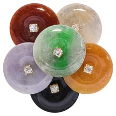 Vintage 14k Yellow Gold Jadeite Jade and Diamond Disk Ring