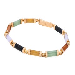 Vintage 14k Yellow Gold Jadeite Jade Link Bracelet