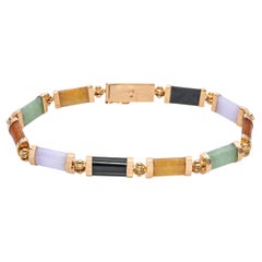 Vintage 14k Yellow Gold Jadeite Jade Link Bracelet