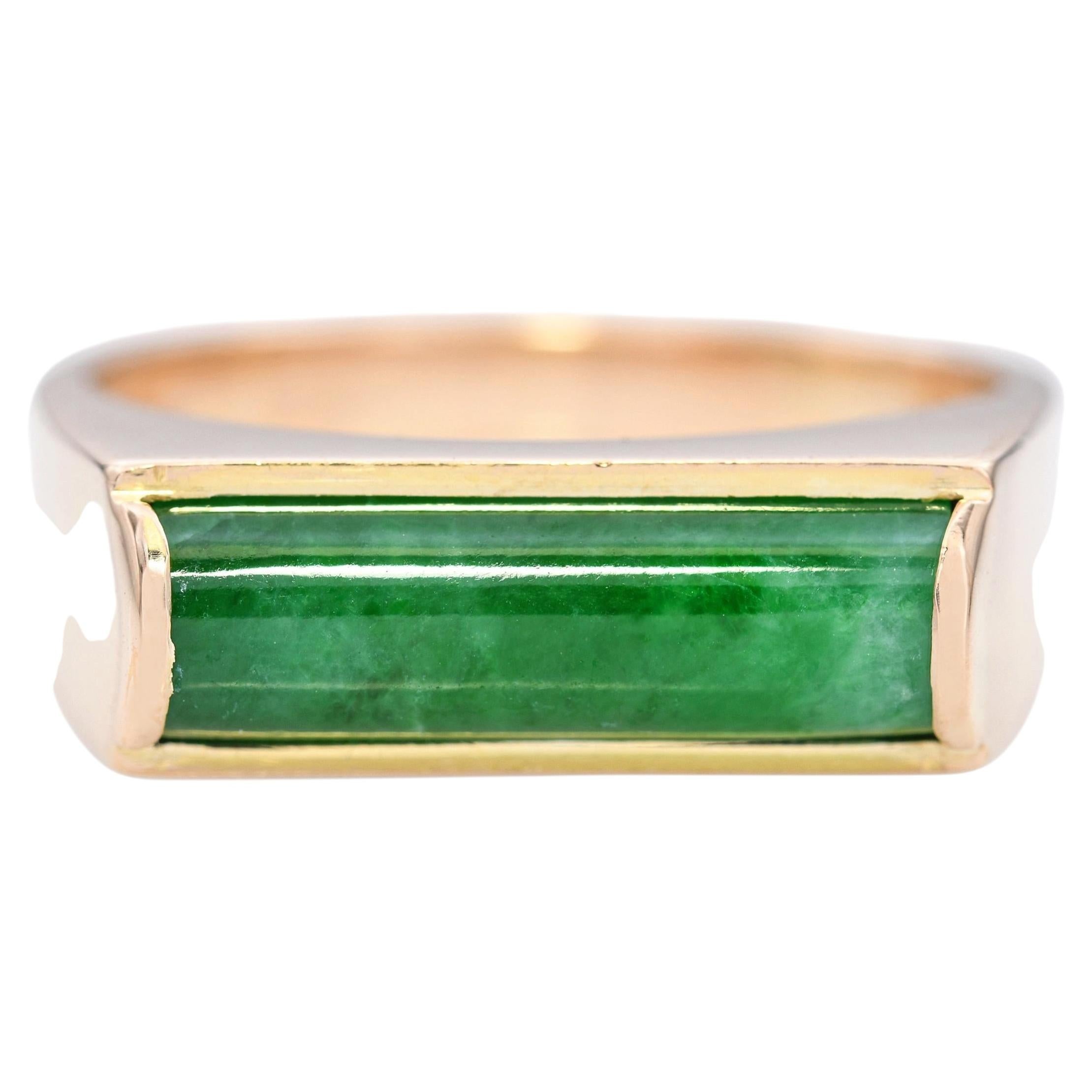 Anillo vintage de jadeíta en oro amarillo de 14k