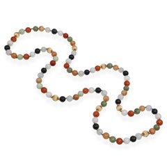 Vintage 14k Yellow Gold Jadeite & Onyx Beaded Necklace