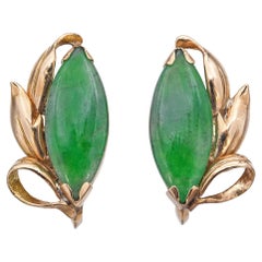 Vintage 14k Yellow Gold Jadeite Screw-Back Earrings