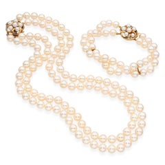 Vintage 14k Yellow Gold Japanese Akoya Pearl Necklace and Bracelet Set