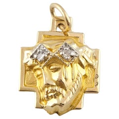 Vintage 14K Yellow Gold Jesus with Diamond Crown Charm