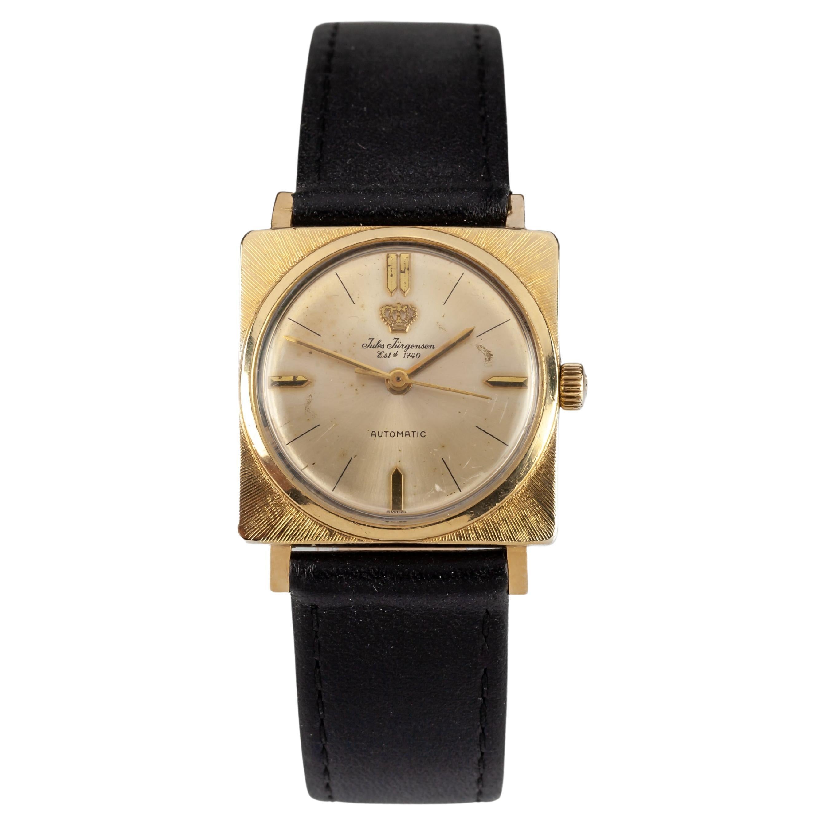 Vintage 14k Yellow Gold Jules Jurgensen Automatic Watch w/ Champagne Dial For Sale
