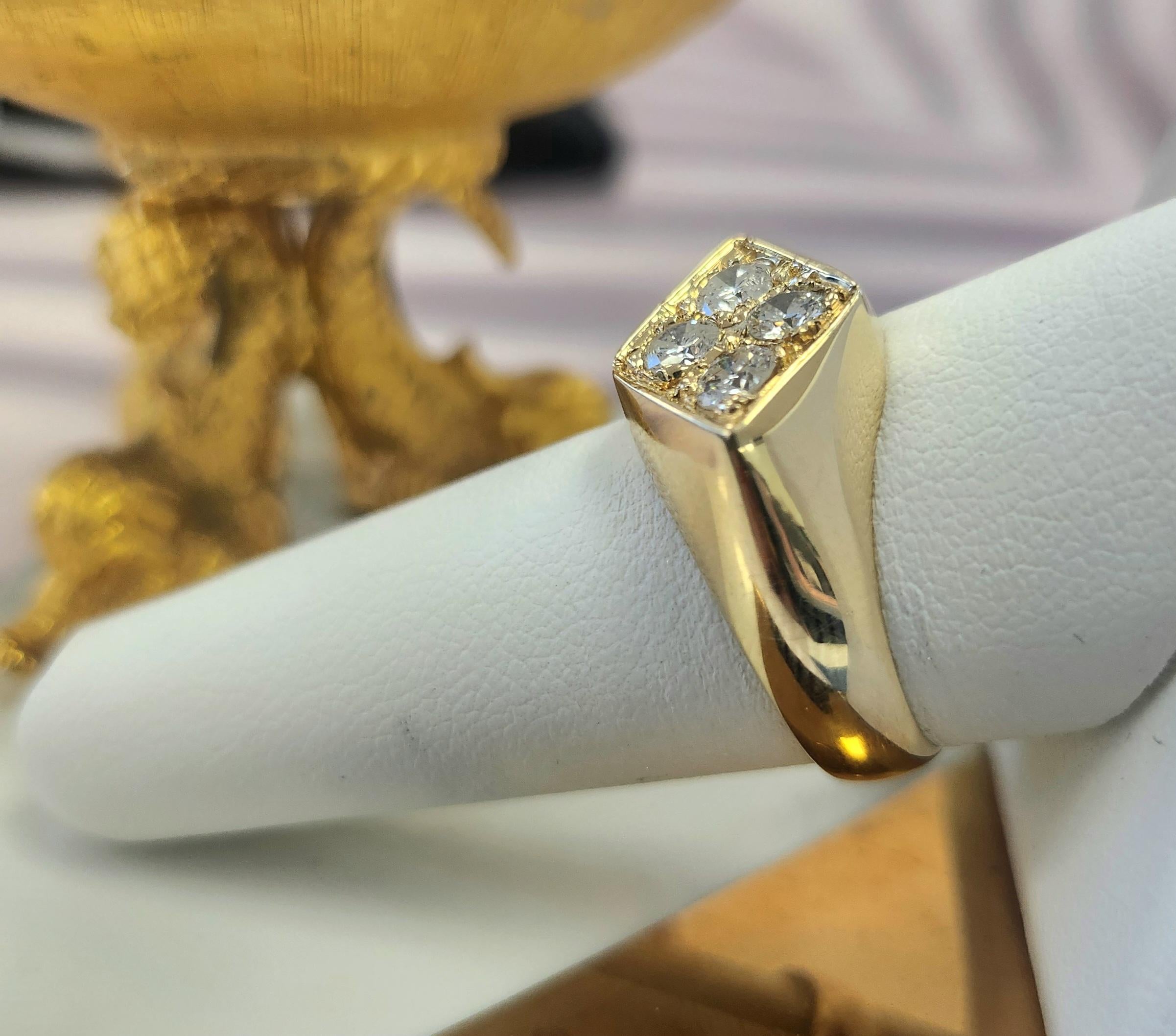 Women's or Men's Vintage 14K Yellow Gold Kite Shape Diamond Ring  0.80 CT Bold Statement Ring For Sale