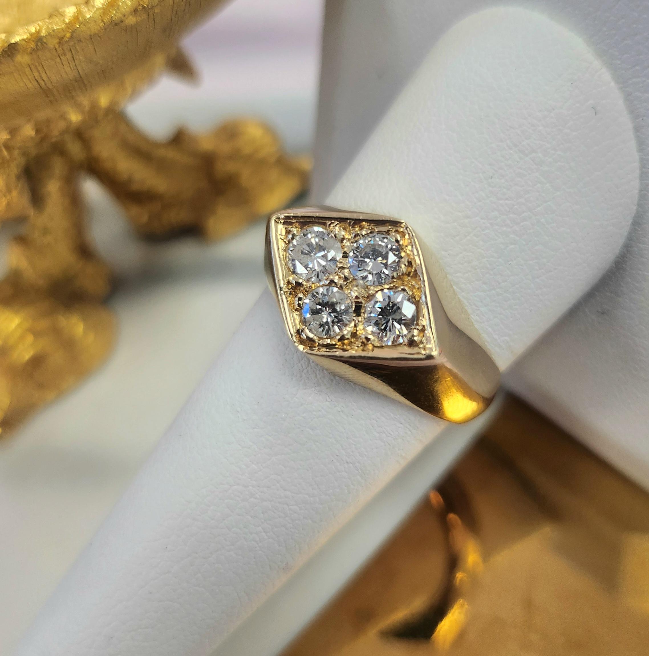 Vintage 14K Yellow Gold Kite Shape Diamond Ring  0.80 CT Bold Statement Ring For Sale 1