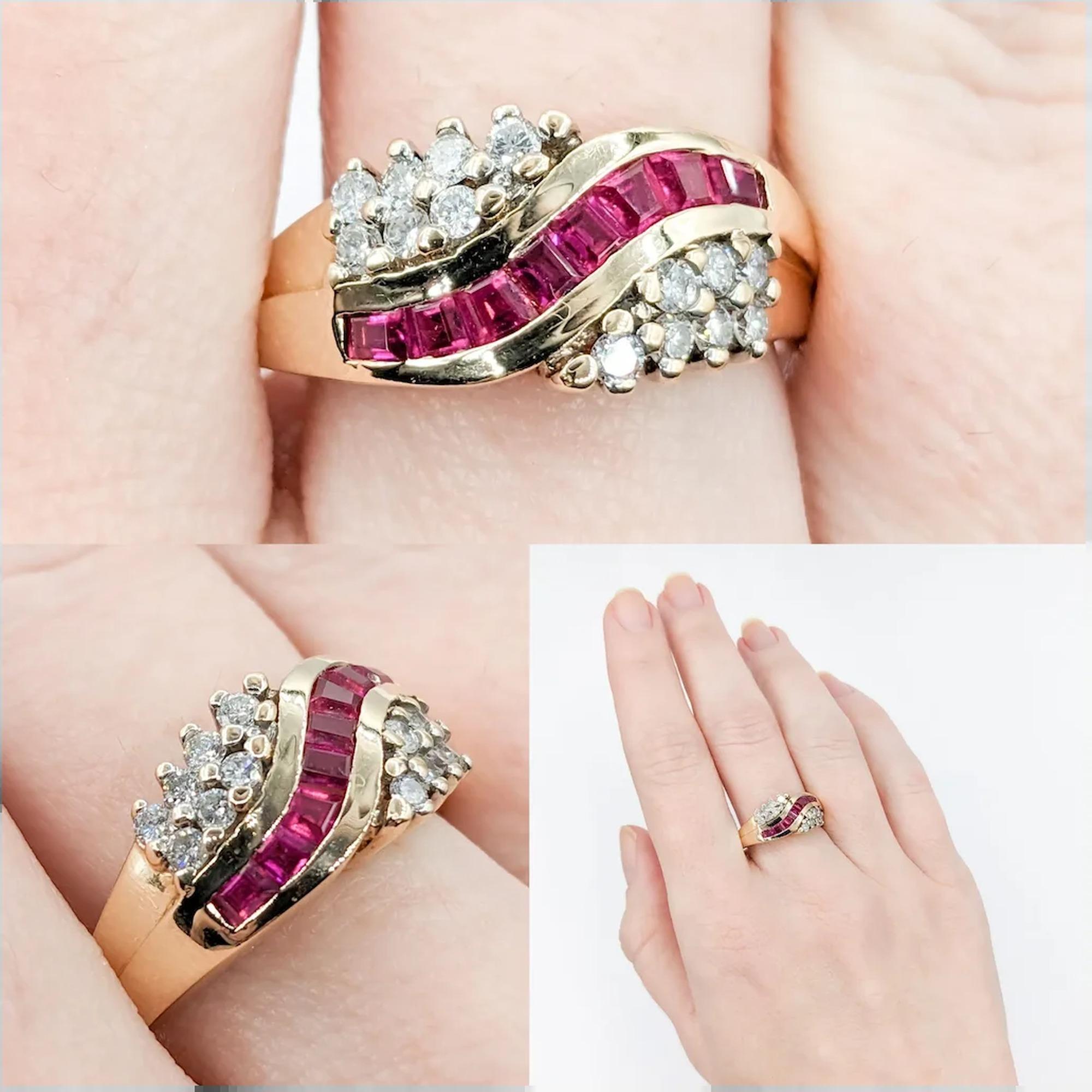 Vintage 14K Yellow Gold Lab Ruby and Diamond Channel Ring For Sale at ...