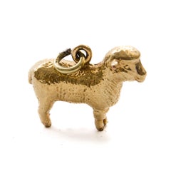 Vintage 14K Yellow Gold Lamb Charm Pendant, Animal Charm