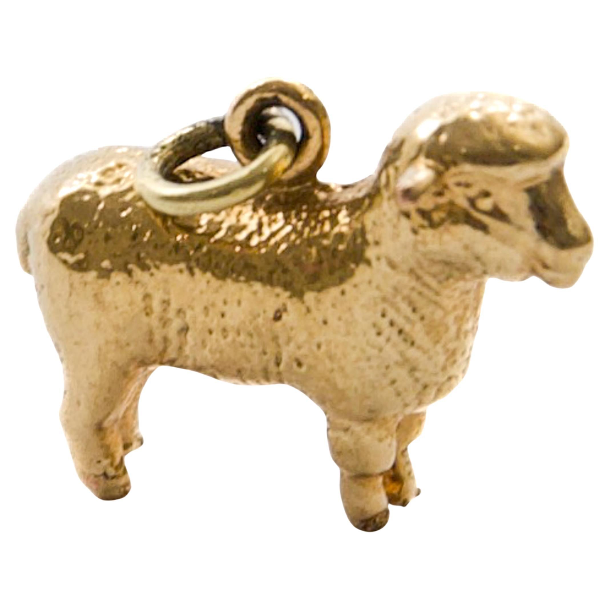 Pendentif breloque agneau vintage en or jaune 14K, breloque animale