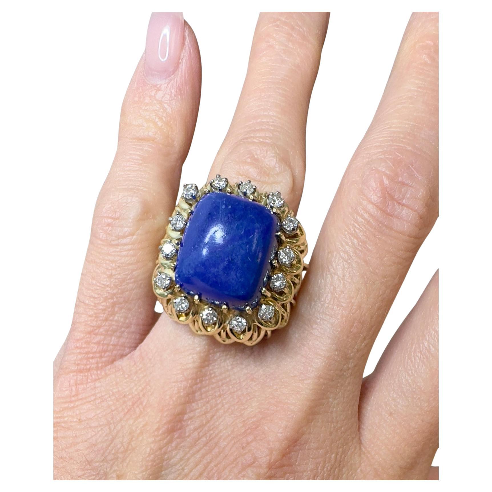 Vintage 14k Yellow Gold Lapis Lazuli and Diamond Ring