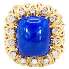 Vintage 14k Yellow Gold Lapis Lazuli and Diamond Ring