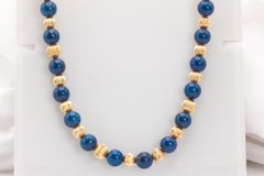 Vintage 14k Yellow Gold Lapis Lazuli Beaded Necklace